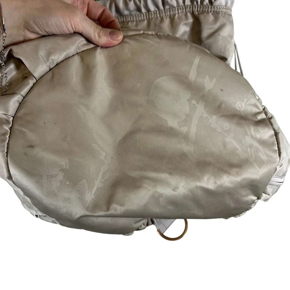 Lululemon Floral Drawstring Gym Tote Bag Taupe Champagne Rose Gold Logo *FLAWED*
